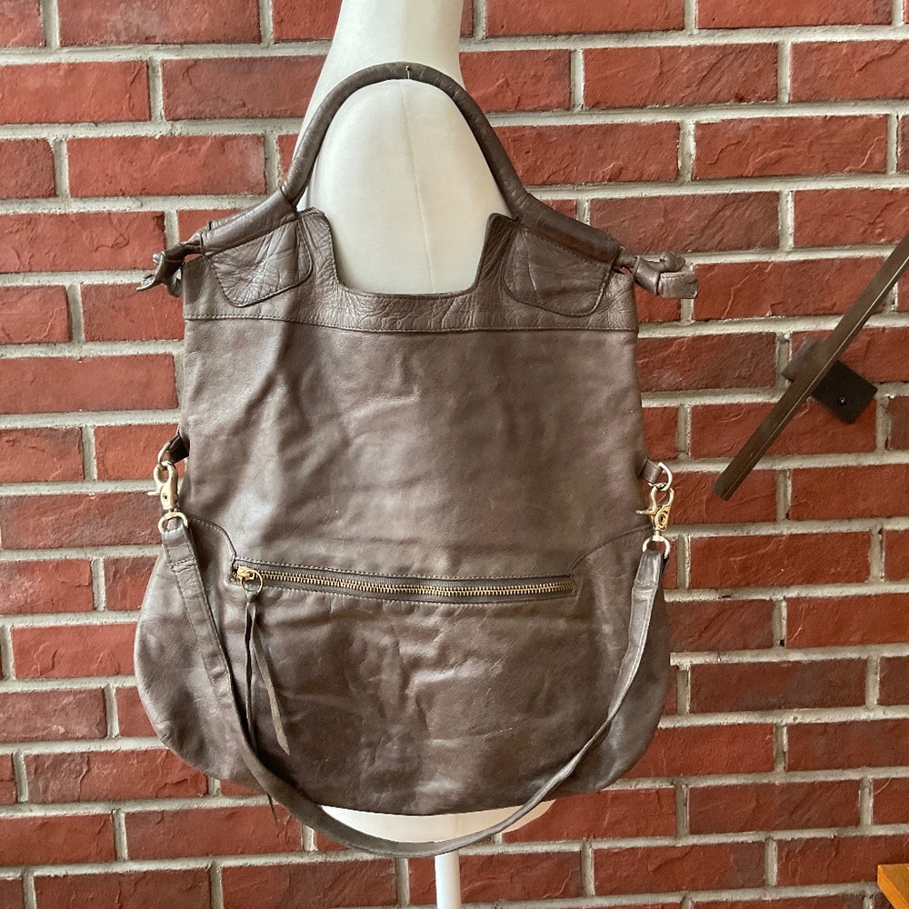 FOLEY + CORINNA GREY LEATHER MID CITY SHOULDER CROSSBADY HANDBAG BAG